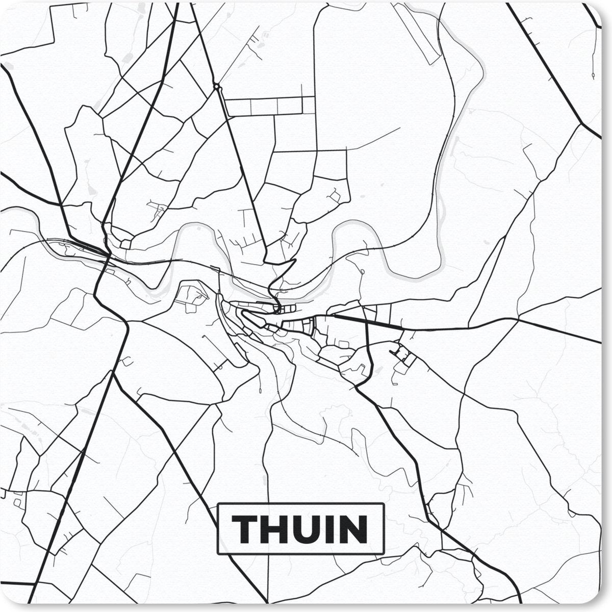 Muismat 30x30 cm - Mousepad Stadskaart – Plattegrond – België – Zwart Wit – Thuin – Kaart - Muismatten - Stadskaart