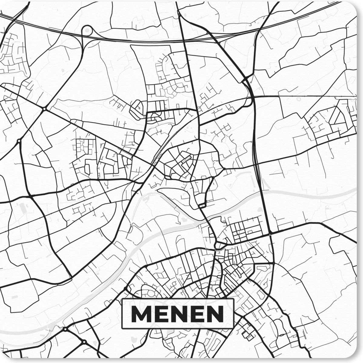 Muismat - Mousepad - Kaart – Plattegrond – Stadskaart – Menen – België – Zwart Wit - 30x30 cm - Muismatten