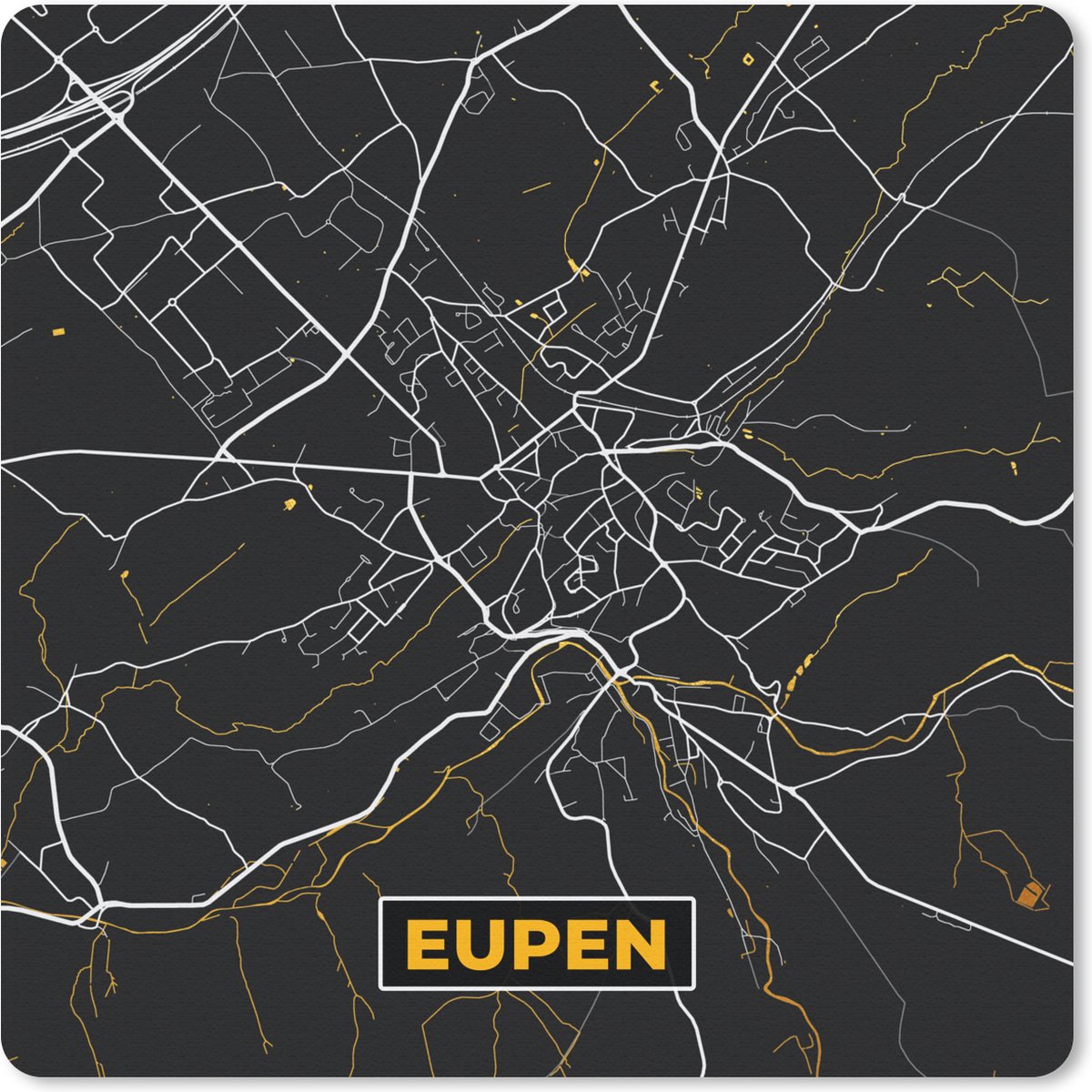 Muismat 20x20 cm - Mousepad Eupen - Stadskaart - Goud - Kaart - Plattegrond - Muismatten - Stadskaart