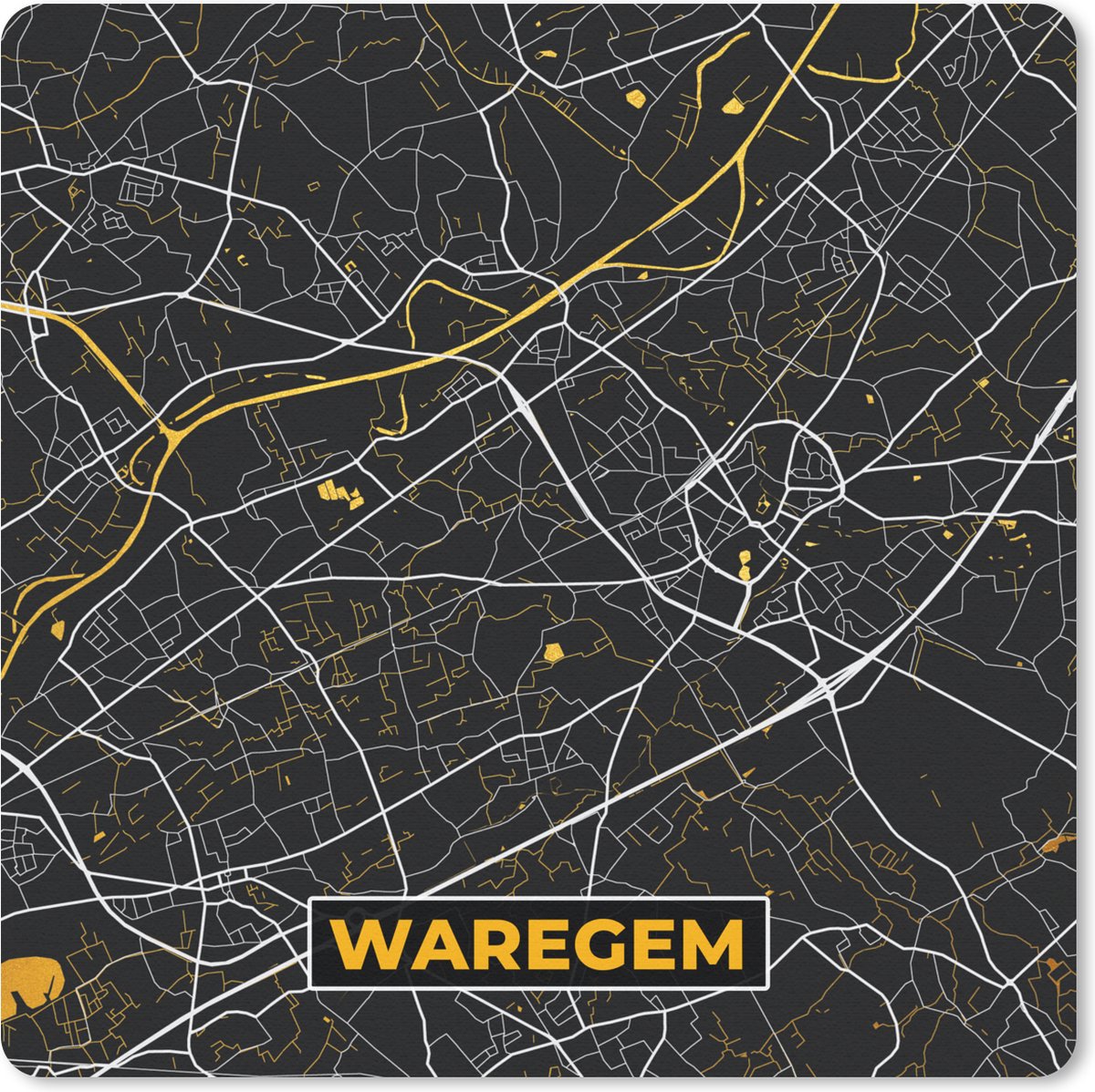 Muismat 30x30 cm - Mousepad Waregem - Stadskaart - Kaart - Plattegrond - Goud - Muismatten - Stadskaart