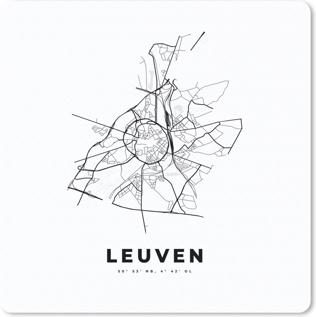 Muismat 30x30 cm - Mousepad België – Leuven – Stadskaart – Kaart – Zwart Wit – Plattegrond - Muismatten - Stadskaart