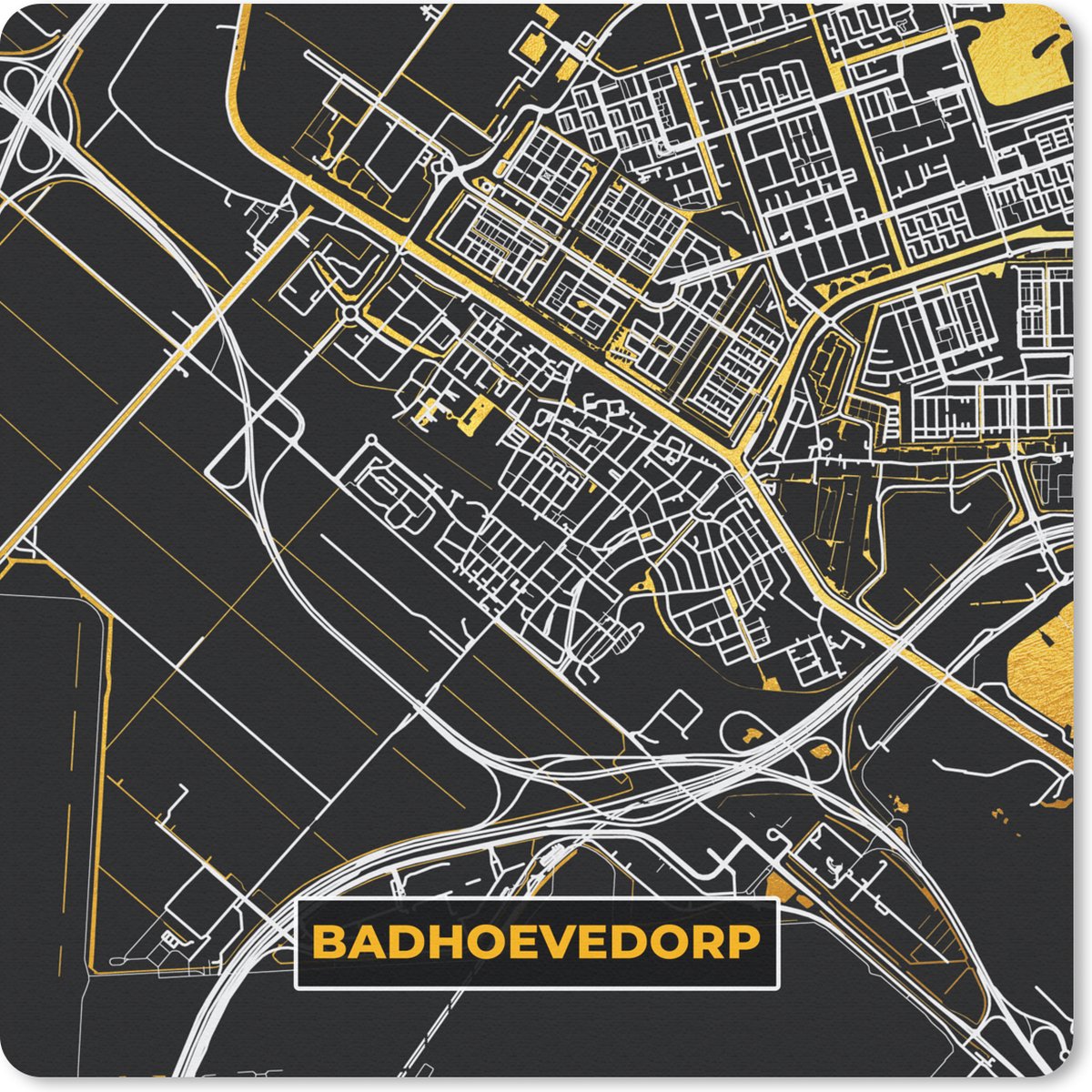 Muismat 30x30 cm - Mousepad Badhoevedorp - Plattegrond - Kaart - Black en gold - Stadskaart - Muismatten - Stadskaart