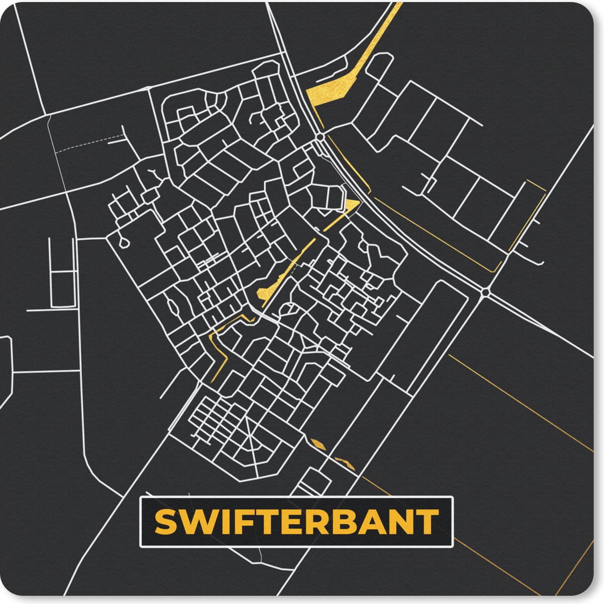 Muismat 20x20 cm - Mousepad Swifterbant - Black and Gold - Stadskaart - Plattegrond - Kaart - Muismatten - Stadskaart