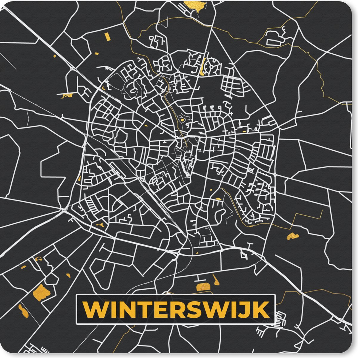 Muismat 30x30 cm - Mousepad Winterswijk - Plattegrond - Stadskaart - Black and Gold - Kaart - Muismatten - Stadskaart