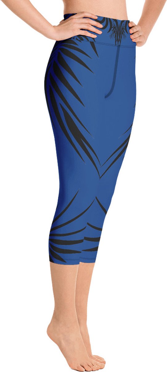 Sportlegging - Capri 3/4 - design Power Up - High Waist - Dry Fit - High Performance - 4way stretch- unieke print - UPF 50+ - Hardloop - Yoga - Fitness - Dans - Pilates - Training - sportbroek –kobaltblauw zwart - maat XL — afbeelding 4