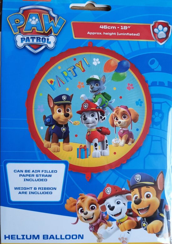 PAW Patrol folieballon - opblaasbaar met lucht en te gebruiken met Helium - herbruikbaar - Rood - Blauw - Party - versiering - Chase - Marshall - Sky - Rocky - verjaardag - kinderfeestje - ballon - jongens en meisjes - kinderen - 46cm