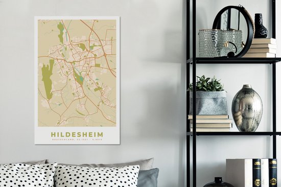 Peinture sur toile Hildesheim - Vintage - Plan de ville - Carte - Plan d'étage - 40x60 cm - Décoration murale