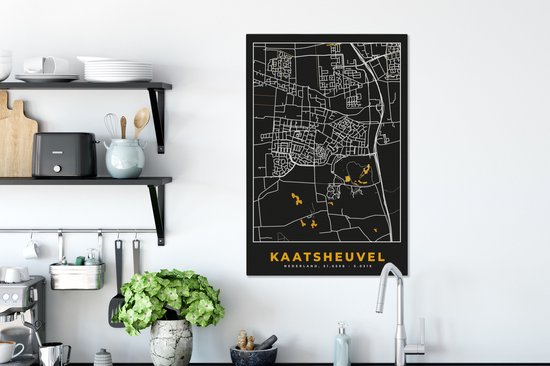 Tableau sur toile Kaatsheuvel - Plan d'étage - Carte - Plan de la ville - Noir & or - 60x90 cm - Décoration murale