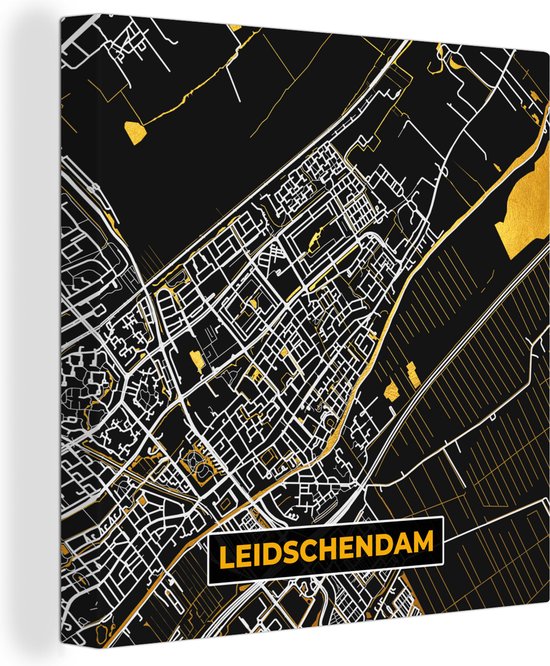 Canvas Schilderij Leidschendam - Black and Gold - Stadskaart - Kaart - Plattegrond - Wanddecoratie