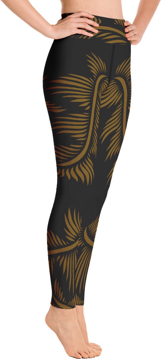 Sportlegging - design Lines 4 Peace - High Waist - Dry Fit - High Performance - 4way stretch- unieke print - UPF 50+ - Hardloop - Yoga - Fitness - Dans - Pilates - Training - sportbroek - zwart hazelnoot bruin - maat M — afbeelding 5