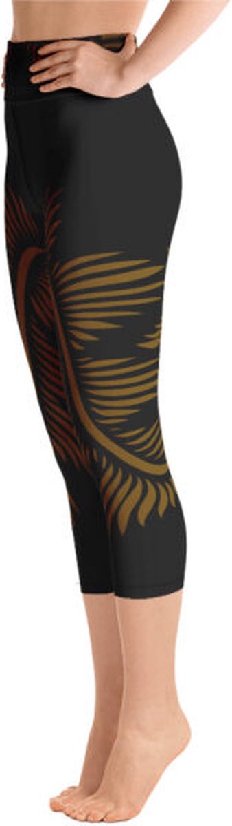 Sportlegging - Capri 3/4 - design - Lines 4 Peace - High Waist - Dry Fit - High Performance - 4way stretch - unieke print - UPF 50+ - Hardloop - Yoga - Fitness - Dans - Pilates - Training - sportbroek - zwart hazelnoot bruin - dames - maat XS — afbeelding 5