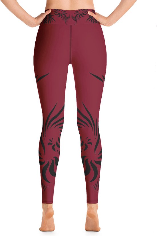 Sportlegging - design Power Up - High Waist - Dry Fit - High Performance - 4way stretch- unieke print - UPF 50+ - Hardloop - Yoga - Fitness - Dans - Pilates - Training - sportbroek - warmrood zwart - maat S — afbeelding 5
