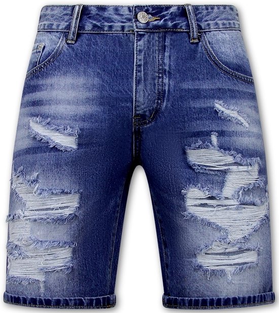 Korte Spijkerbroek met Gaten - Denim Short - 953- Blauw