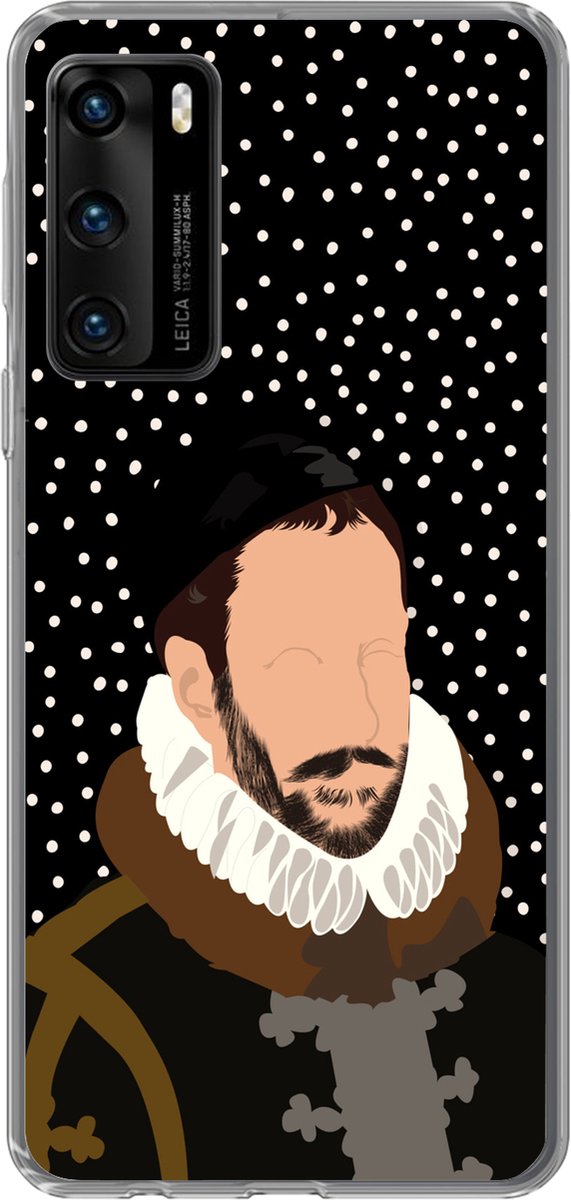 Telefoonhoesje Geschikt voor Huawei P40 hoesje - Oude meesters - Willem van Oranje - Stippen - Zwart - Siliconen Telefoonhoesje Telefoonhoesje