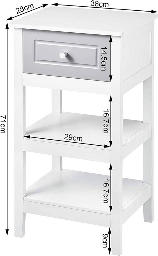 Nachtkastje, set van 2, bijzettafel, met lade, handvat, open vak