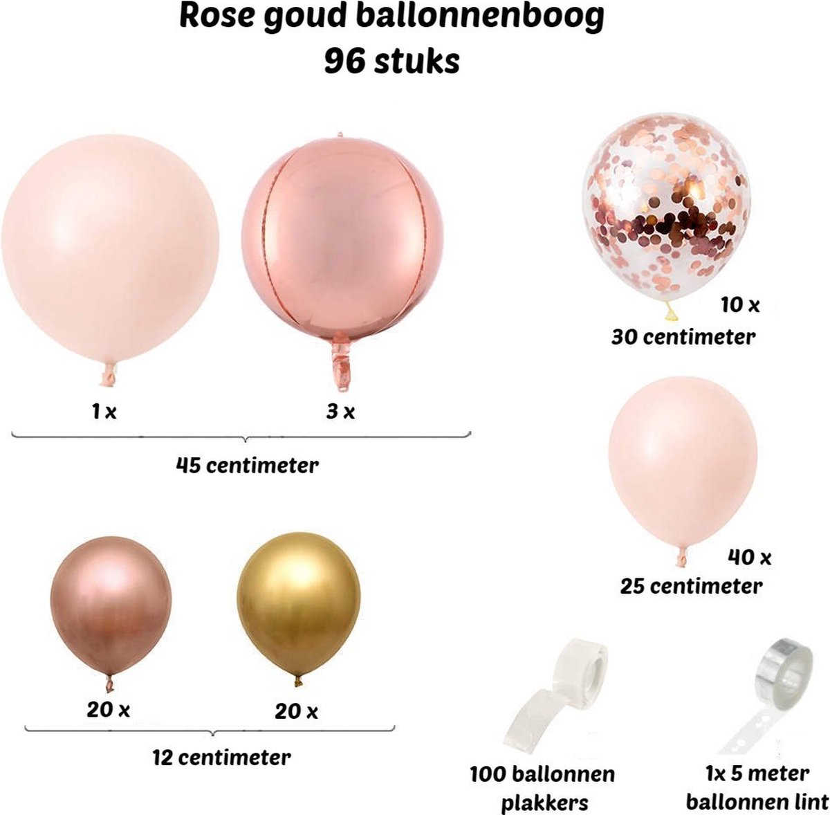 Ballonnenboog verjaardag versiering Babydouche - rose goud ballonnen - gold huwelijk - babyshower decoratie - 96 stuks — afbeelding 3