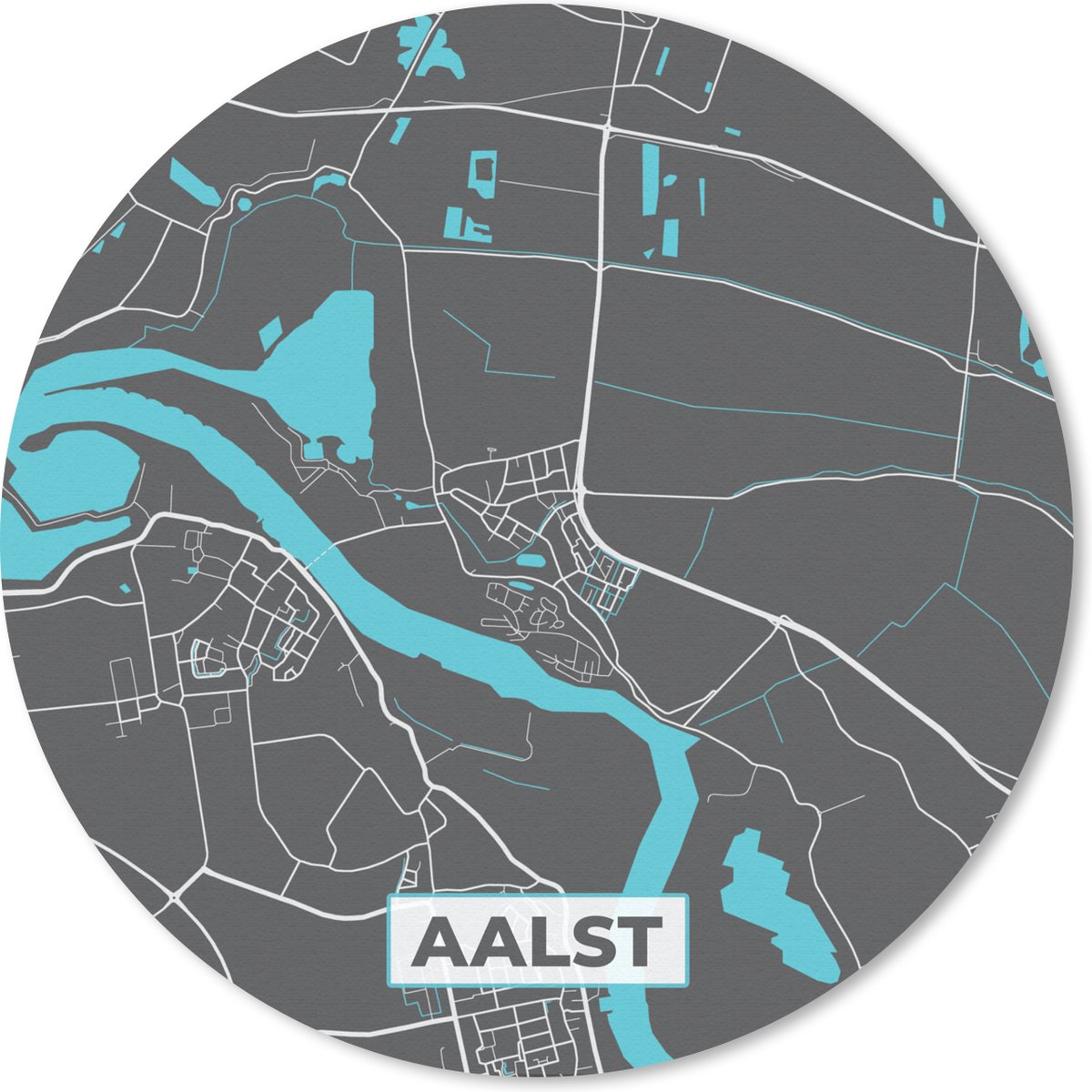 Muismat rond 20x20 cm - Mousepad Aalst - Blauw - Plattegrond - Stadskaart - Kaart - Ronde muismatten - Stadskaart