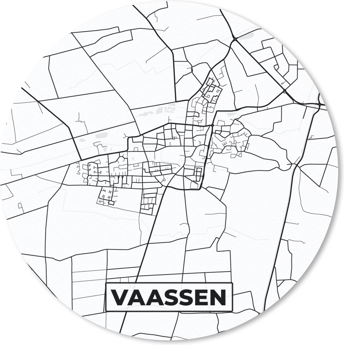 Muismat rond 30x30 cm - Mousepad Vaassen - Stadskaart - Kaart - Plattegrond - Zwart Wit - Nederland - Ronde muismatten - Stadskaart
