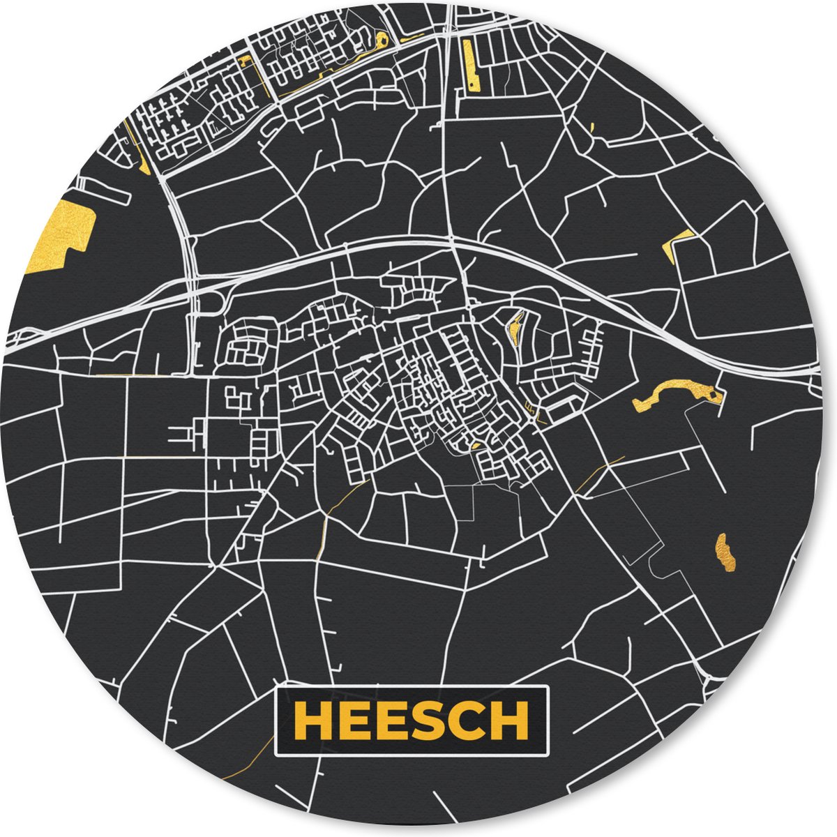 Muismat rond 40x40 cm - Mousepad Plattegrond - Kaart - Heesch - Stadskaart - Goud - Ronde muismatten - Stadskaart