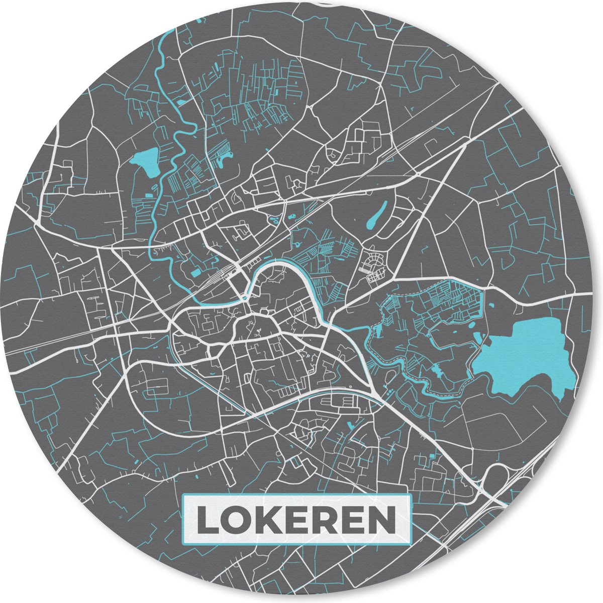 Muismat rond 30x30 cm - Mousepad Stadskaart – Grijs - Kaart – Lokeren – België – Plattegrond - Ronde muismatten - Stadskaart