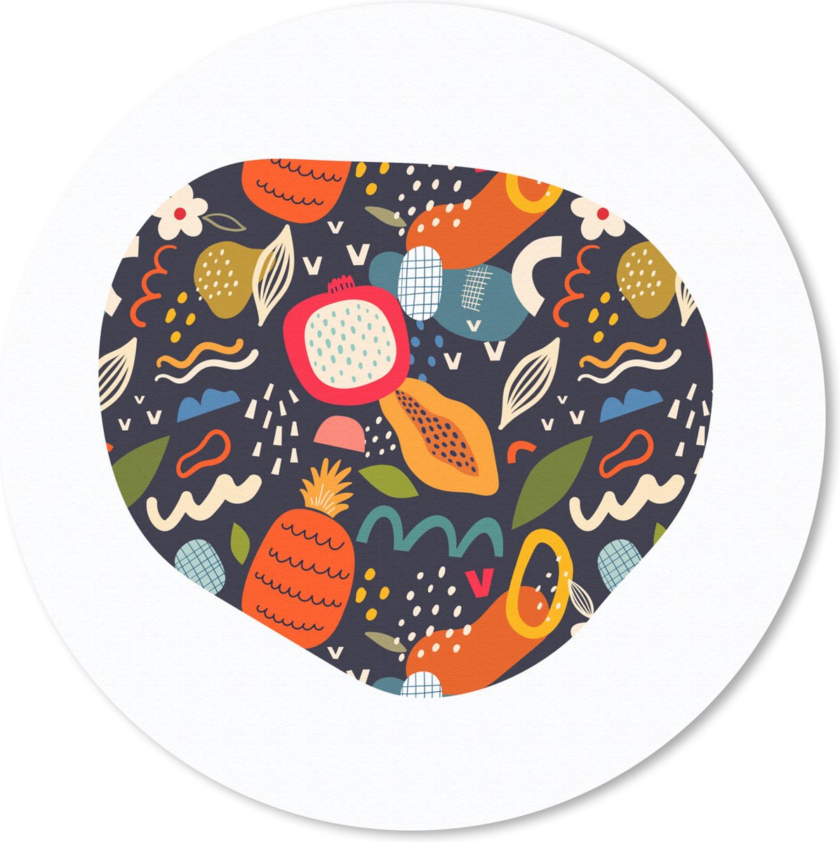 Muismat rond 50x50 cm - Mousepad Collage - Fruit - Abstract - Blauw - Ananas - Ronde muismatten