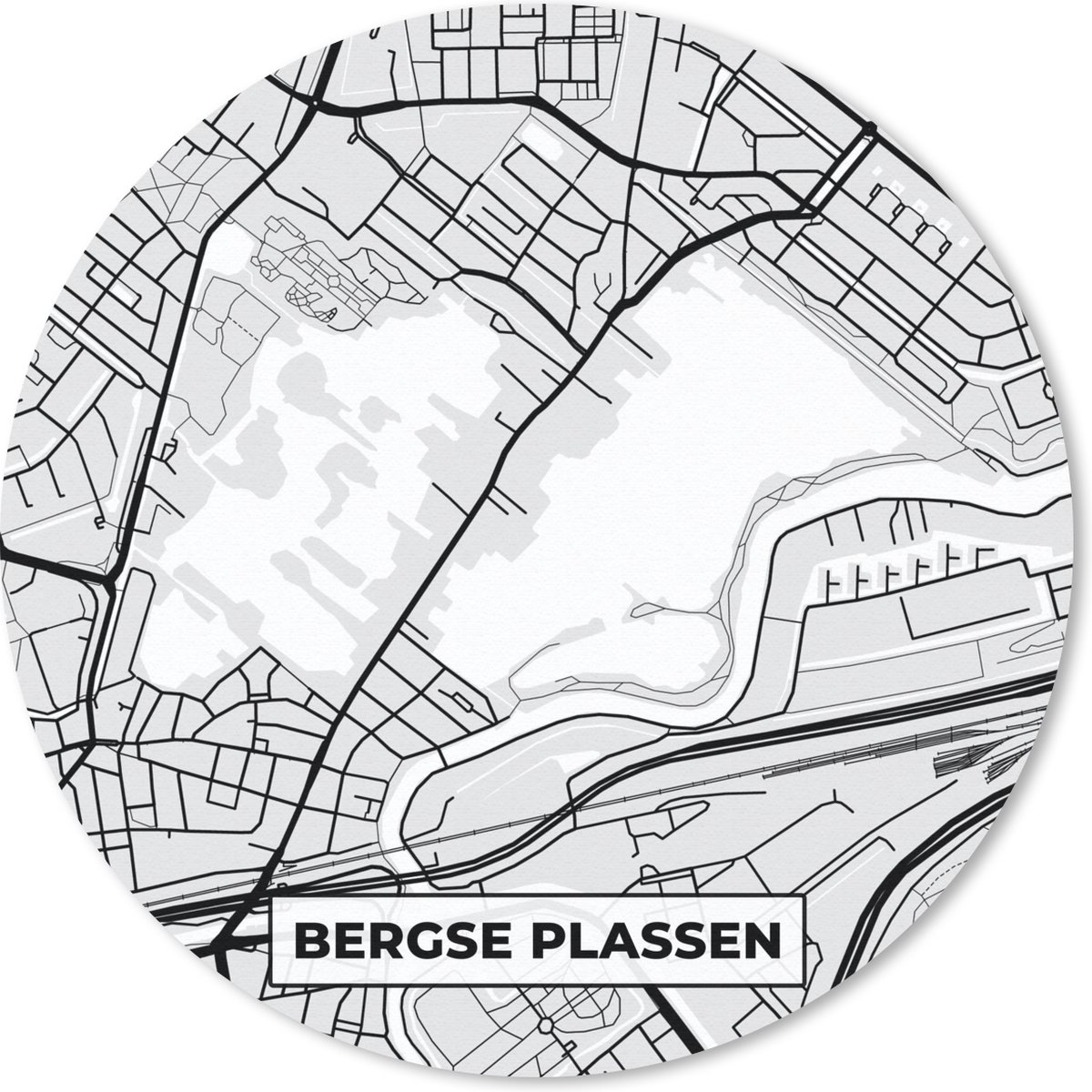 Muismat rond 30x30 cm - Mousepad Plattegrond - Bergse Plassen - Stadskaart - Nederland - Kaart - Ronde muismatten - Stadskaart