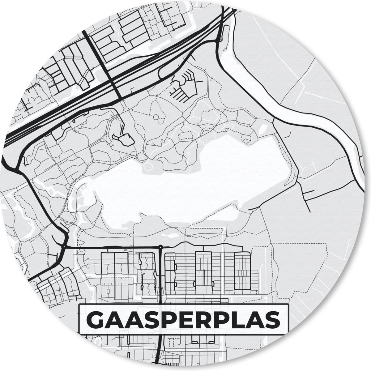 Muismat rond 50x50 cm - Mousepad Kaart - Gaasperplas - Amsterdam - Plattegrond - Stadskaart - Ronde muismatten - Stadskaart