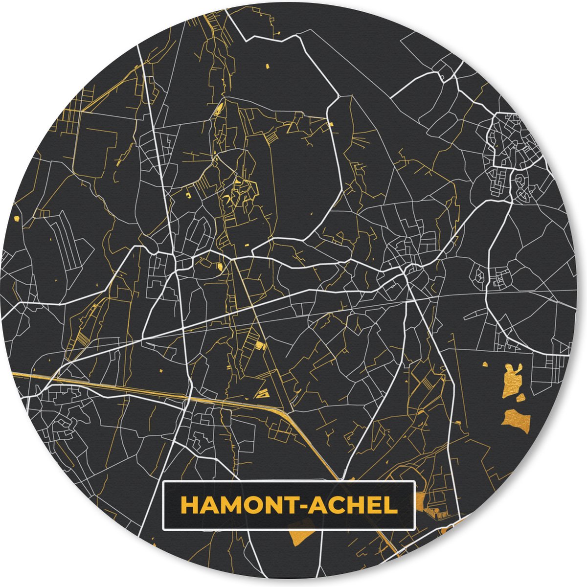 Muismat rond 40x40 cm - Mousepad Kaart - Goud - Plattegrond - Hamont-Achel - Stadskaart - Ronde muismatten - Stadskaart