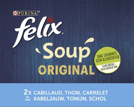 Felix Soup Vis Selectie - Kattenvoer natvoer - Kabeljauw, Tonijn, Schol - 24 x 48g