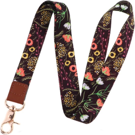 Foto: Keycords stevig keycord flowers black lanyard sleutelhanger sleutelkoord bloemen