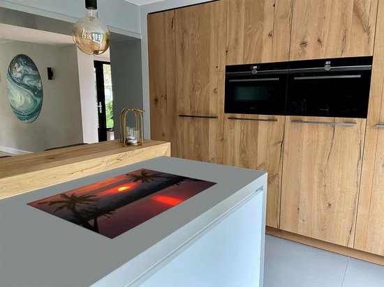 Chefcare Inductie Beschermer Zonsondergang op het Strand met Palmbomen - 85x50 cm - Afdekplaat Inductie - Kookplaat Beschermer - Inductie Mat