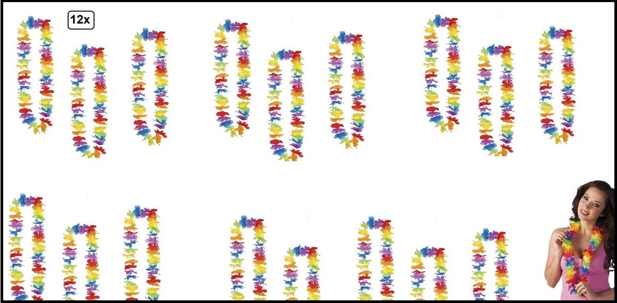 12x Hawai krans gekleurd - Tropical hawaii thema feest festival fun beach party