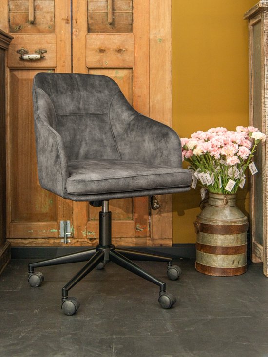 Bureaustoel Wade antraciet velvet grijs office chair met wielen
