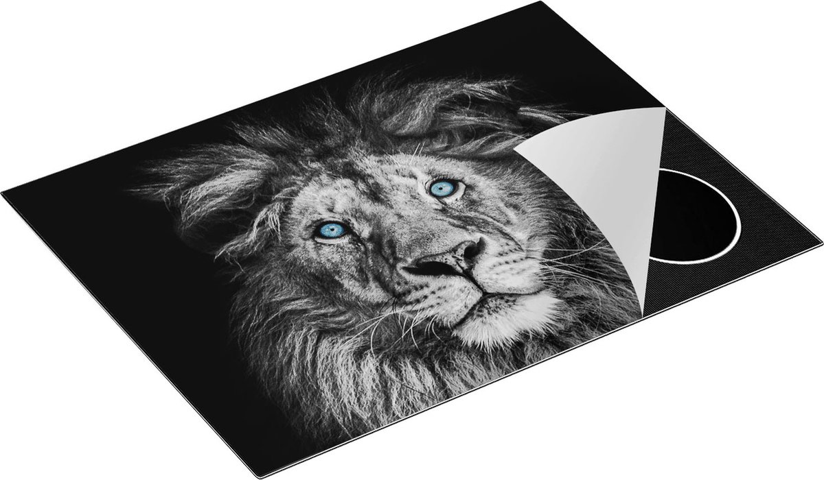 Chefcare Inductie Beschermer Leeuw met Blauwe Ogen - Zwart Wit - 70x55 cm - Afdekplaat Inductie - Kookplaat Beschermer - Inductie Mat