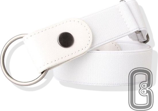 Buckless® | Elastische Riem Zonder Gesp + Gratis ring voor jurk/broek zonder lussen | Gespvrij - voor Dames & Heren - One Size - Wit