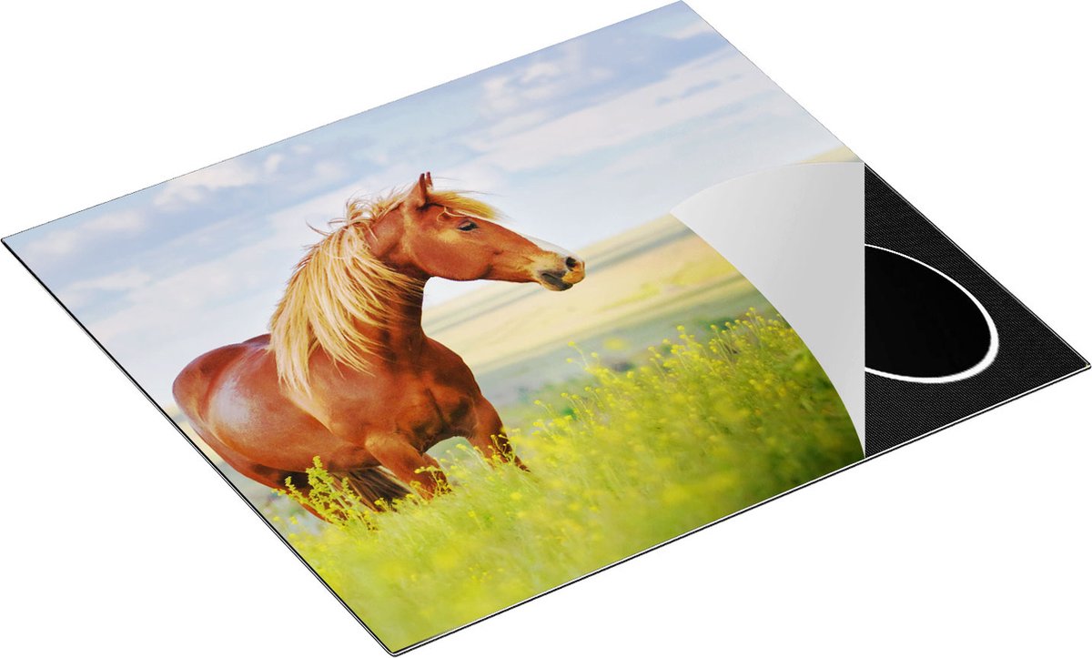 Chefcare Inductie Beschermer Bruin Paard in de Wei - 60x52 cm - Afdekplaat Inductie - Kookplaat Beschermer - Inductie Mat