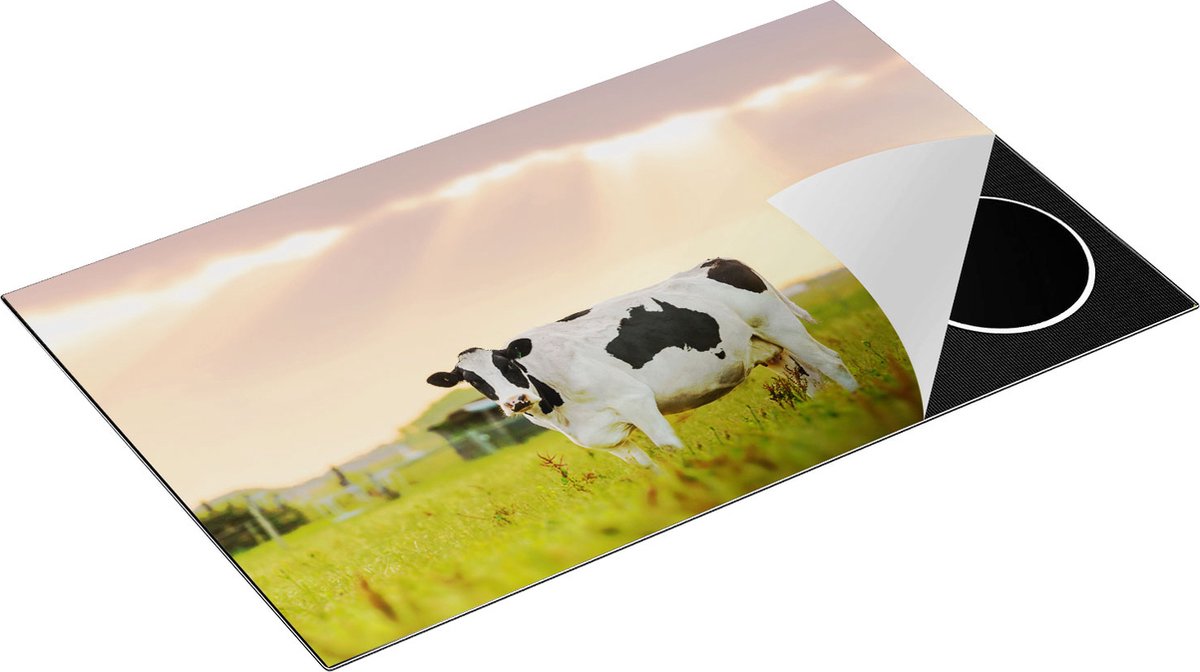 Chefcare Inductie Beschermer Zwart Wit Koe in de Wei bij Zonsopkomst - 85x50 cm - Afdekplaat Inductie - Kookplaat Beschermer - Inductie Mat