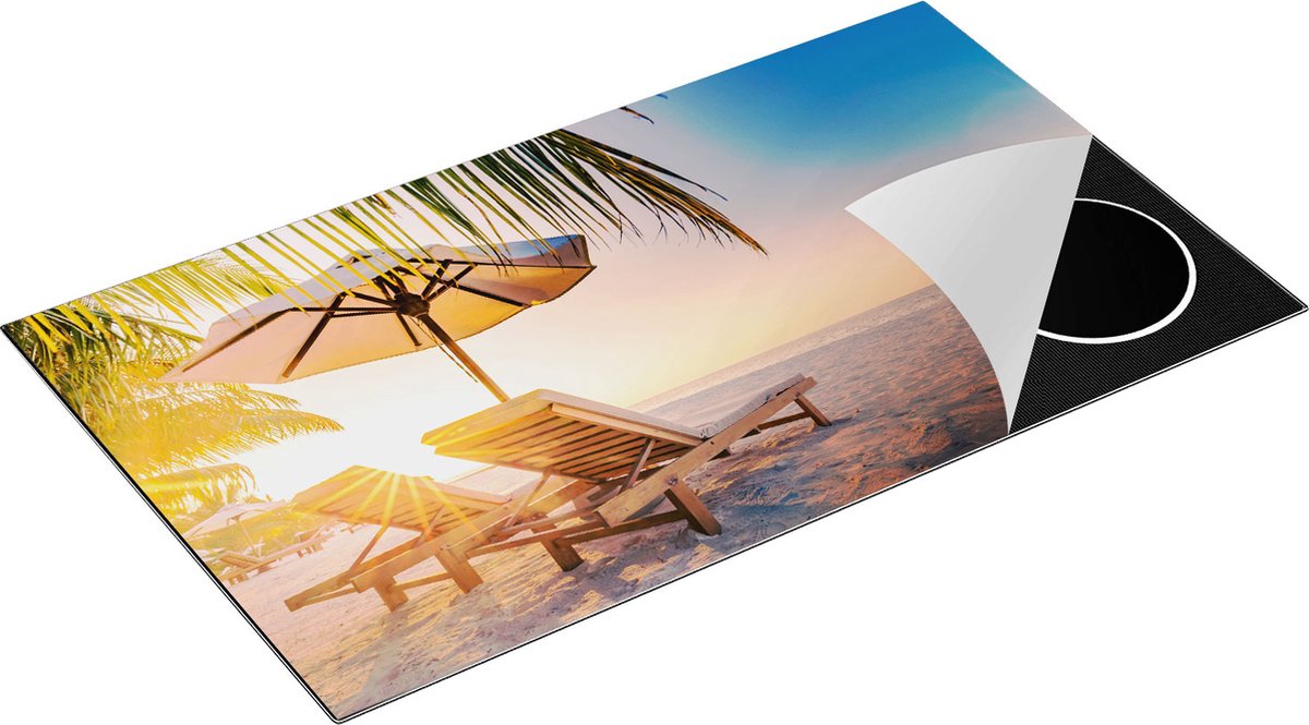 Chefcare Inductie Beschermer Tropisch Strand tijdens Zonsondergang - 89,6x51,6 cm - Afdekplaat Inductie - Kookplaat Beschermer - Inductie Mat
