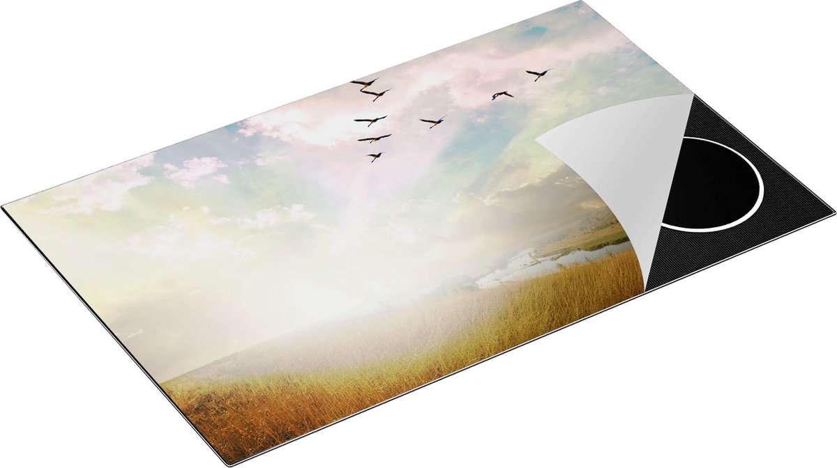 Chefcare Inductie Beschermer Groep Vogels Vliegen Boven het Gras - 85x55 cm - Afdekplaat Inductie - Kookplaat Beschermer - Inductie Mat