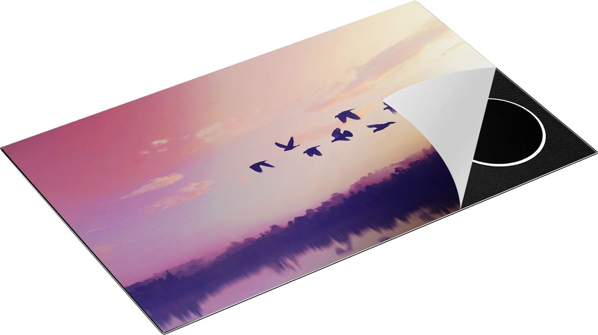 Chefcare Inductie Beschermer Silhouet Vogels tijdens Zonsondergang - 85x50 cm - Afdekplaat Inductie - Kookplaat Beschermer - Inductie Mat