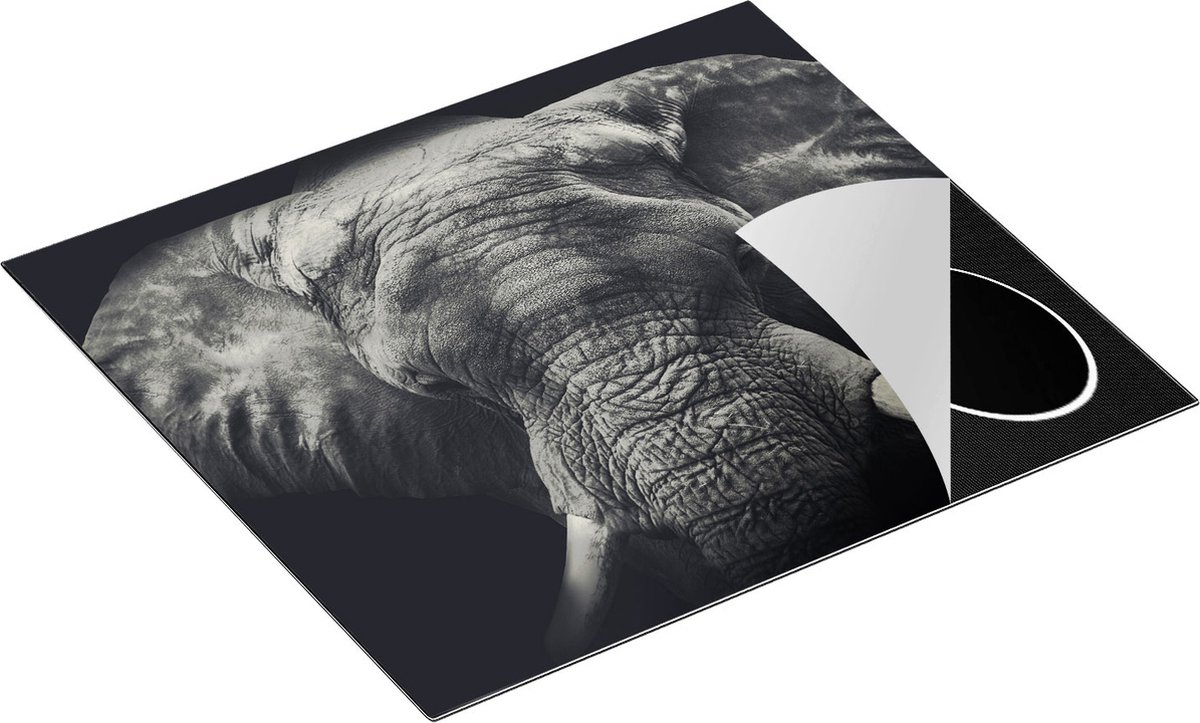 Chefcare Inductie Beschermer Olifantenkop - Olifant - Zwart Wit - 60x52 cm - Afdekplaat Inductie - Kookplaat Beschermer - Inductie Mat