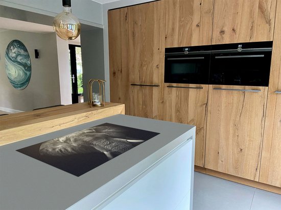 Chefcare Inductie Beschermer Olifantenkop - Olifant - Zwart Wit - 91,2x52 cm - Afdekplaat Inductie - Kookplaat Beschermer - Inductie Mat