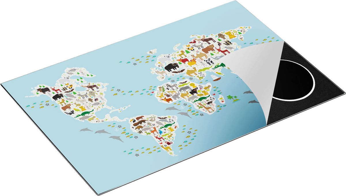 Chefcare Inductie Beschermer Wereldkaart met Dieren - 83x51,5 cm - Afdekplaat Inductie - Kookplaat Beschermer - Inductie Mat
