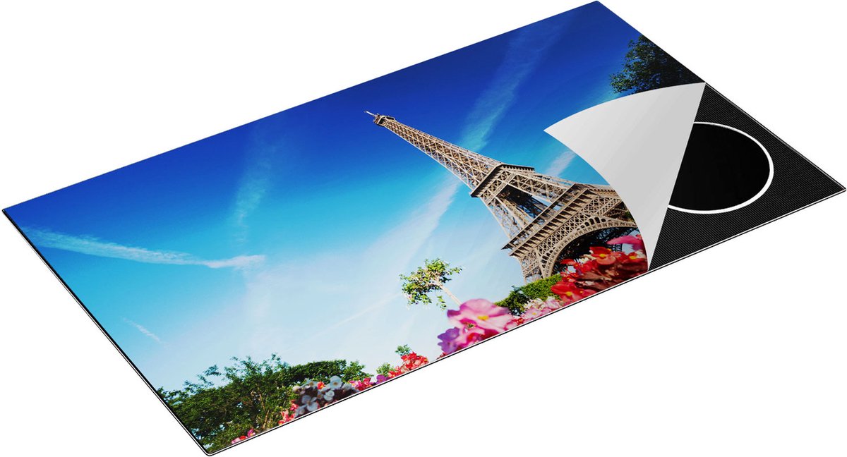 Chefcare Inductie Beschermer Eiffeltoren in Parijs met Bloemen - 95x55 cm - Afdekplaat Inductie - Kookplaat Beschermer - Inductie Mat