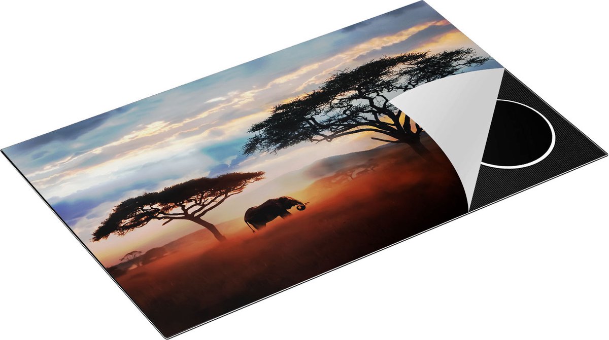 Chefcare Inductie Beschermer Olifant in het Wild - Savanne - 85x50 cm - Afdekplaat Inductie - Kookplaat Beschermer - Inductie Mat