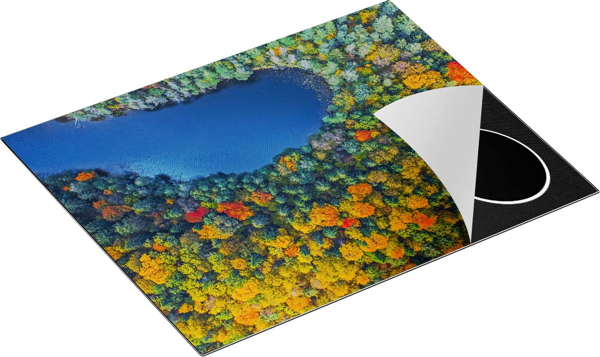 Chefcare Inductie Beschermer Kleurrijke Bos met Bomen naast een Meer - 65x52 cm - Afdekplaat Inductie - Kookplaat Beschermer - Inductie Mat