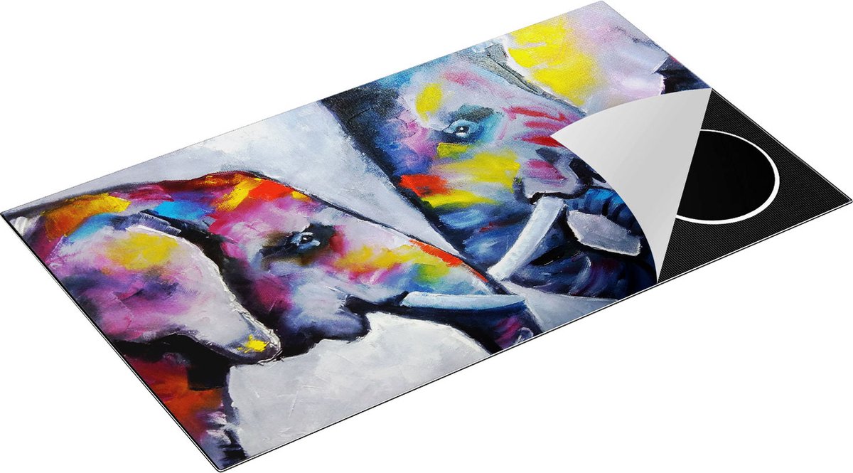 Chefcare Inductie Beschermer Twee Getekende Olifanten - Abstract - 91,6x52,7 cm - Afdekplaat Inductie - Kookplaat Beschermer - Inductie Mat