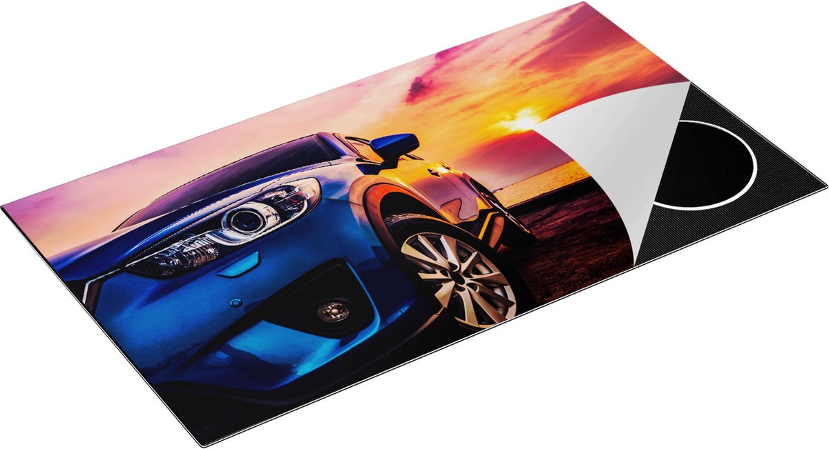 Chefcare Inductie Beschermer Blauwe Sportwagen Auto bij Zonsondergang - 95x55 cm - Afdekplaat Inductie - Kookplaat Beschermer - Inductie Mat