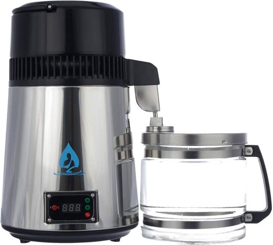 Elixer Water Destilleerapparaat - destilleerketel - Water destilleren - RVS destilleerder - compleet pakket - incl 3 koolstoffilters en gratis schoonmaakmiddel - Zwart - glazen waterkan