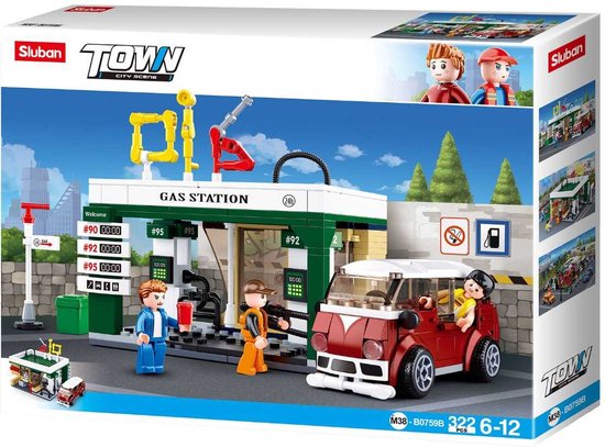 SlubanTown City Scene Pompstation M38-B0759B - 322 Delig Compatibel met andere bekende merken zoals Lego- Blokken - Bouwblokken - Bouwen - Constructie - Grondplaat - Bouwset